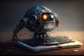 robot that is sitting on top of a keyboard. Generative AI Royalty Free Stock Photo