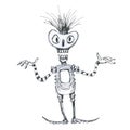 Robot skeleton, funny character. Ink sketch. Royalty Free Stock Photo