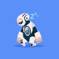 Robot Sleeping Cyborg Isolated On Blue Background Concept Modern Artificial Intelligence Technology