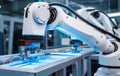 The robot for smart technology manufacturing process, Robotic arm catch for electronic assembly line Royalty Free Stock Photo