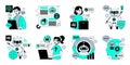Robot software. AI chat. GPT android. Artificial intelligence. Digital chatbot. People and computer communication