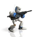 Robot Soldier sets up a rifle.