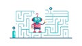 Robot Solving Digital Maze, AI Problem Solving Logic Challenge, vector design Generative AI Royalty Free Stock Photo