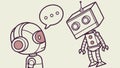Robot with speech bubble, AI communication, future technology, vector design Generative AI Royalty Free Stock Photo