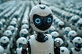 A robot standing in front of a large group of robots. Generative AI