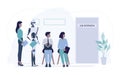 Robot standing in queue with candidate for a job interview Royalty Free Stock Photo