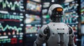 Robot Standing in Front of Data Wall Royalty Free Stock Photo