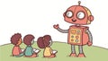 Robot Storyteller with Children, Imaginative Learning, vector design Generative AI Royalty Free Stock Photo