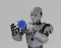 Robot studies a coronavirus with gauze mask medical,nano robot with bacterium,3d render