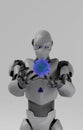 Robot studies a coronavirus with gauze mask medical,nano robot with bacterium,3d render