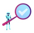 Robot with magnifying glass vector illustration.