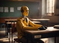 robot studying at school. AI generation