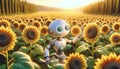 Robot in Sunflower Field Royalty Free Stock Photo