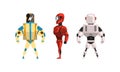 Robot Superhero Figures in Helmet and Armored Costume Vector Set