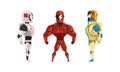 Robot Superhero Figures in Helmet and Armored Costume Vector Set