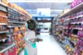 Robot in supermarkets the artificial intelligence technology shopping Royalty Free Stock Photo