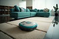 robot sweeping the floor in futuristic and high-tech living room