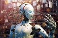 Robot with symbols photo realistic illustration - Generative AI.