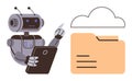 Robot with a Tablet Accessing Cloud Data and Folder Digital Data Storage and AI Integration Royalty Free Stock Photo