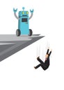 Robot taken over office worker by throwing him off the cliff. Depicts artificial intelligence taking over future job market