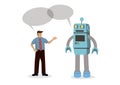 Robot talking with an office worker. Depicts automation, future job market and artificial intelligence