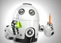 Robot with test tube and flask. Chemical analysis concept. Contains clipping path Royalty Free Stock Photo