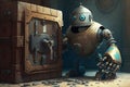 robot thief, breaking into guarded vault in attempt to steal priceless treasure