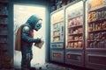 robot thief breaking into store and stealing valuable goods