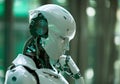 A robot thinking, artificial intelligence concept