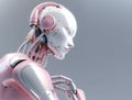 Robot thinking technology science on minimalism pastel background abstract. Cute 3d rendering of android. Futuristic cyborg face,