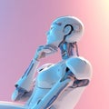 Robot thinking technology science on minimalism pastel background abstract. 3d rendering of android. Futuristic cyborg face,