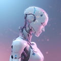 Robot thinking technology science on minimalism pastel background. Cute 3d rendering of android. Futuristic cyborg face, Royalty Free Stock Photo