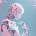 Robot thinking technology science on minimalism pastel background abstract. 3d rendering of android. Futuristic cyborg face, Royalty Free Stock Photo