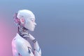 Robot thinking technology science on minimalism pastel background abstract. 3d rendering of android. Royalty Free Stock Photo