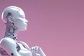 Robot thinking technology science on minimalism pastel background abstract. Cute 3d rendering of android. Royalty Free Stock Photo