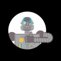 Robot thumbs up and winks. Cyborg happy emoji. Robotic man Vector illustration