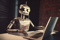 Robot took away the workplace from an office employee and now instead works as a clerk, doing boring monotonous work at Royalty Free Stock Photo