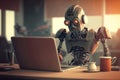 Robot took away the workplace from an office employee and now instead works as a clerk, doing boring monotonous work at Royalty Free Stock Photo