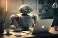 Robot took away the workplace from an office employee and now instead works as a clerk, doing boring monotonous work at Royalty Free Stock Photo