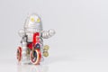 A robot toy is riding bicycle Royalty Free Stock Photo