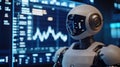 Robot trader looking worried during a market decline with glowing stock chart in the background