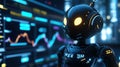 Robot trader looking worried during a market decline with glowing stock chart in the background