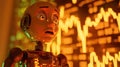 Robot trader looking worried during a market decline with glowing stock chart in the background