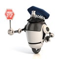 Robot traffic policeman holding the stop sign Royalty Free Stock Photo