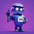 Robot traffic policeman standing with finger pointing up over minimal background, generative AI illustration