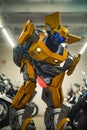 Robot transformer Bumblebee stands in garage