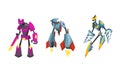 Robot Transformers Set, Powerful Robots, Fantasy Cyborg Soldier Cartoon Vector Illustration Royalty Free Stock Photo