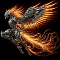 robot transforming into a phoenix with its wings of fire