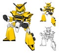 Robot Truck Cartoon Character Include Flat Design and Line Art Version