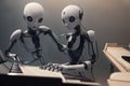 robot trying to play a piano but confusing the keys, leading to an uproarious musical mishap illustration AI Generated